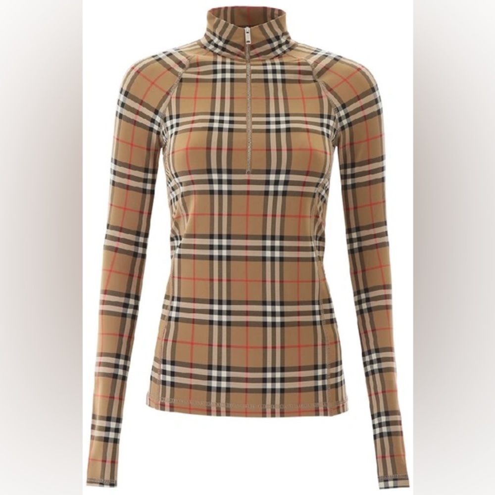BURBERRY Vilan 1/4 Zip Long Sleeve Top. Size L